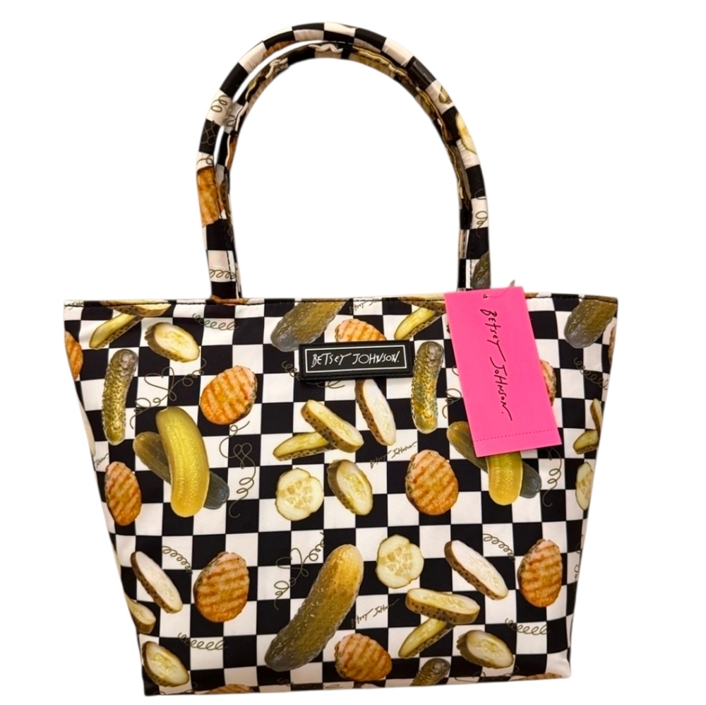 🥒 🔹️Betsey Johnson🔹 Pickles Black & White Checkered Insulated Lunch Tote Bag